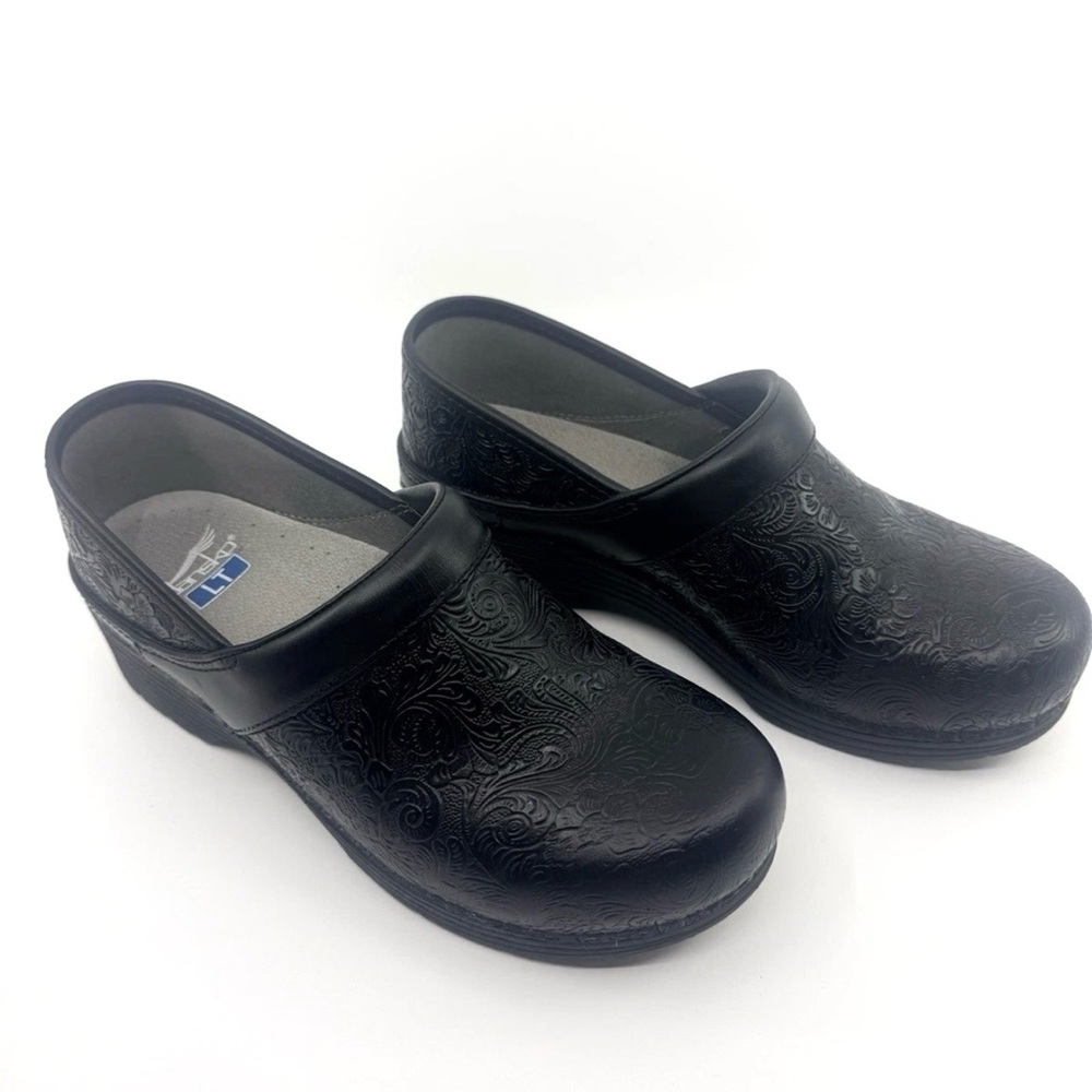 Dansko Women LT Pro Tooled Black Floral Clog Size 39 EU US 8.5-9 EUC - Nurse